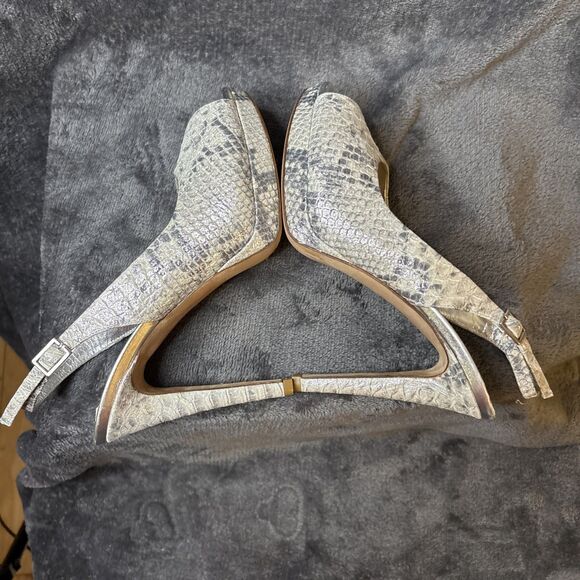 Donald J Pliner Heels Size 8M Gold Shimmer Snakeskin Slingback Allie Peep Toe - Picture 9 of 16